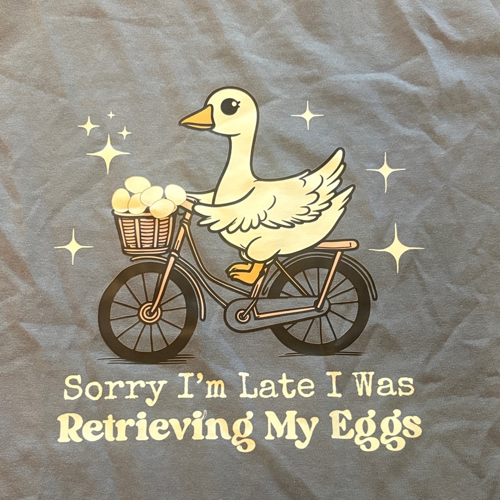 Comfort Colors blue Tee with Duck on Bicycle - Picture 3 of 3